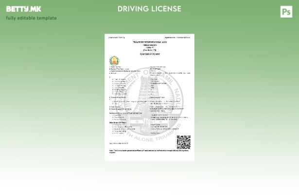 Шаблон за привремена возачка дозвола во модерен стил Индија Тамил Наду